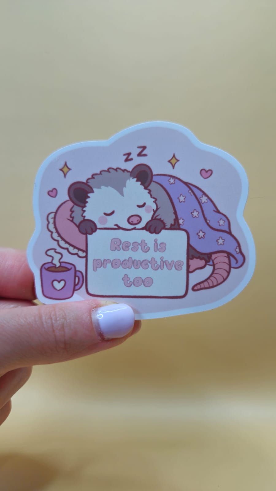 Bedtime Opossum Self-Care Sticker