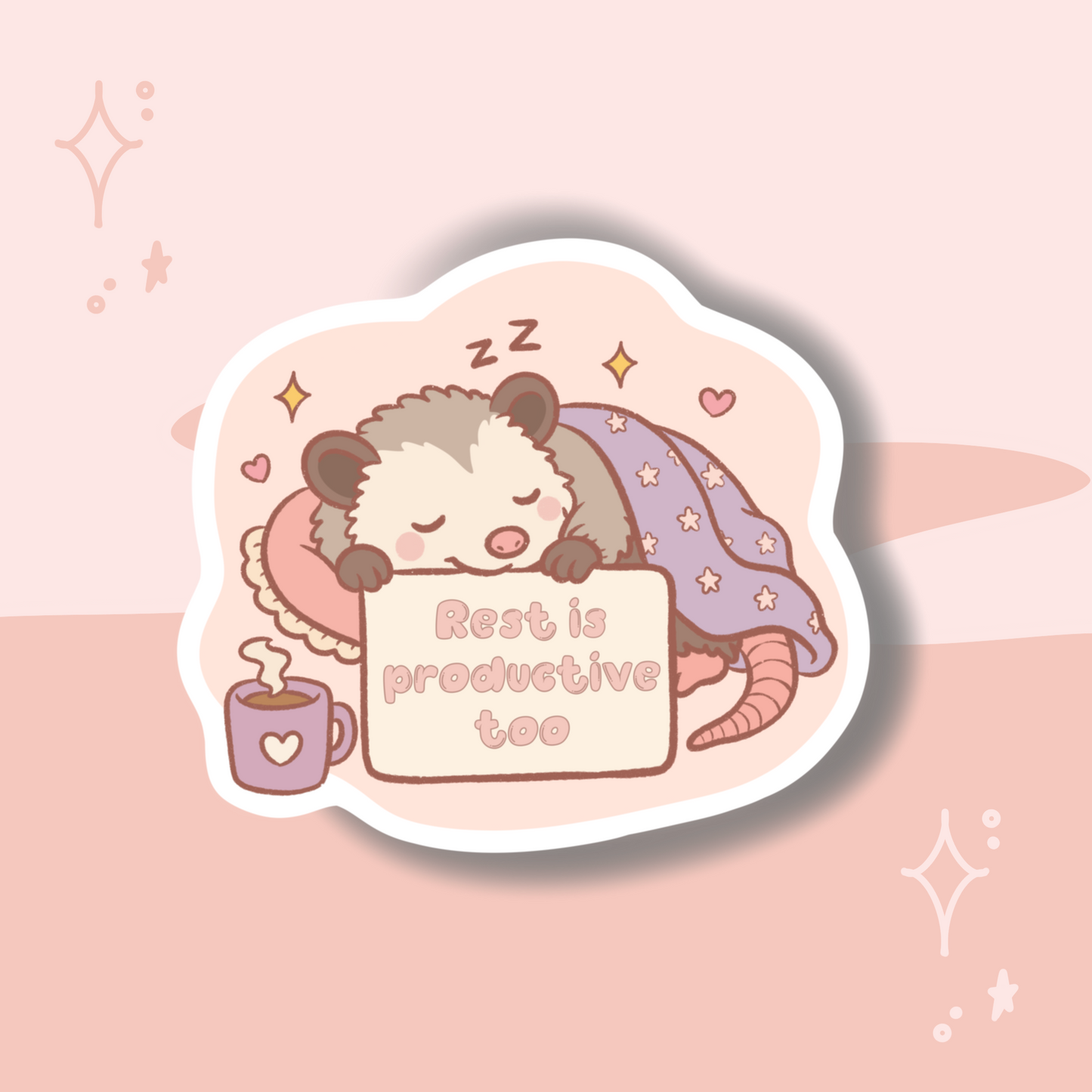 Bedtime Opossum Self-Care Sticker