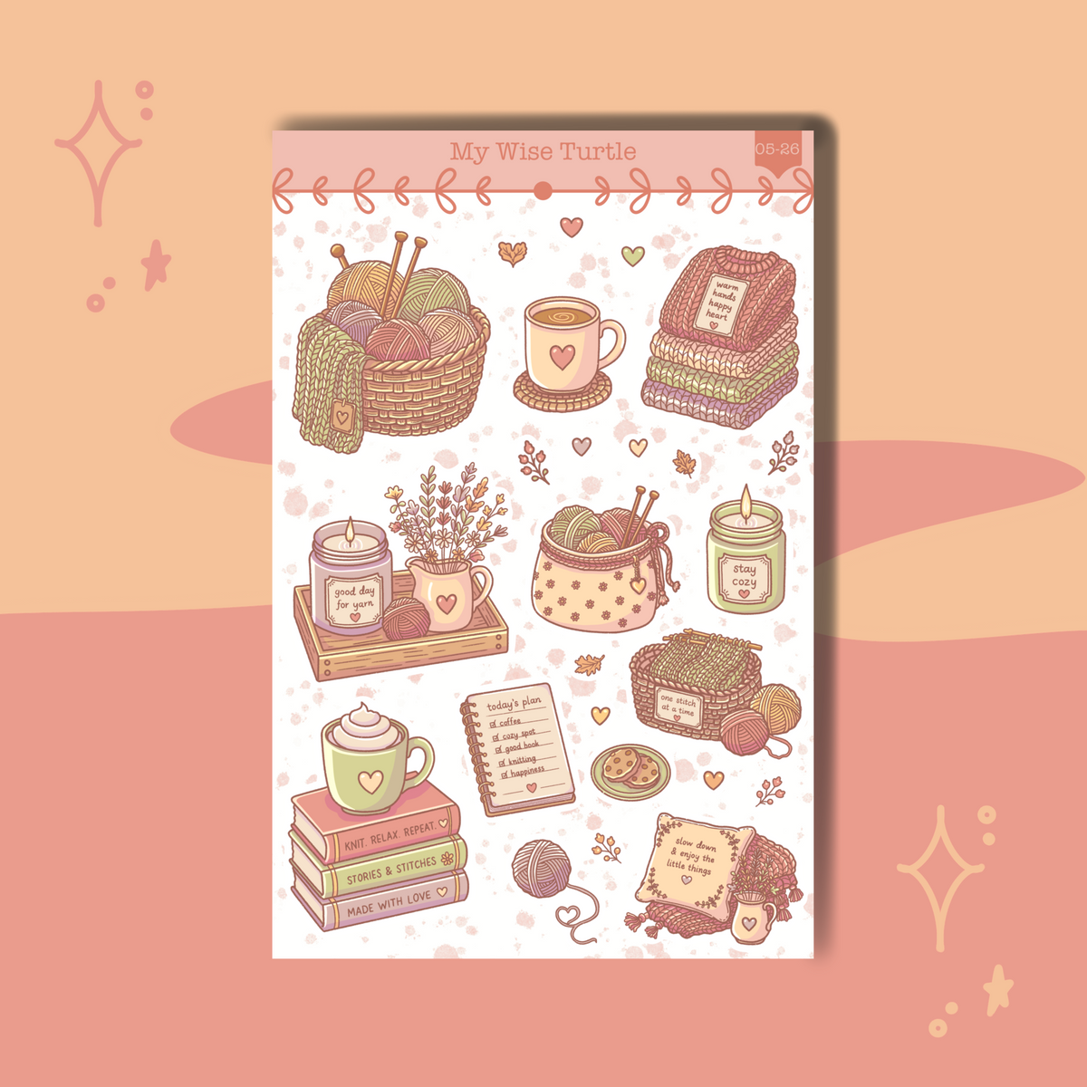 Cozy Stitches Sticker Sheet - My Wise Turtle 