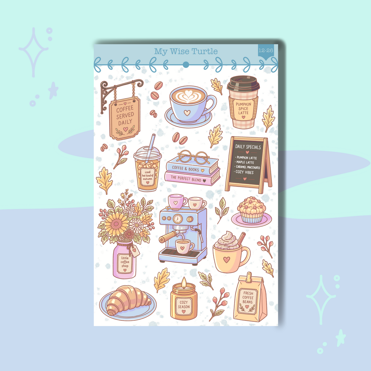 Cozy Cafe Days Sticker Sheet - My Wise Turtle 