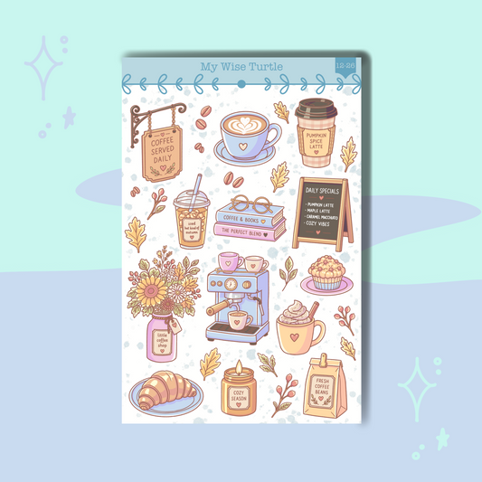 Cozy Cafe Days Sticker Sheet - My Wise Turtle 