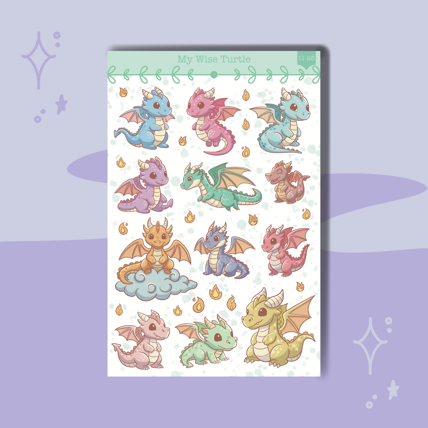 Little Dragon Friends Sticker Sheet - My Wise Turtle 