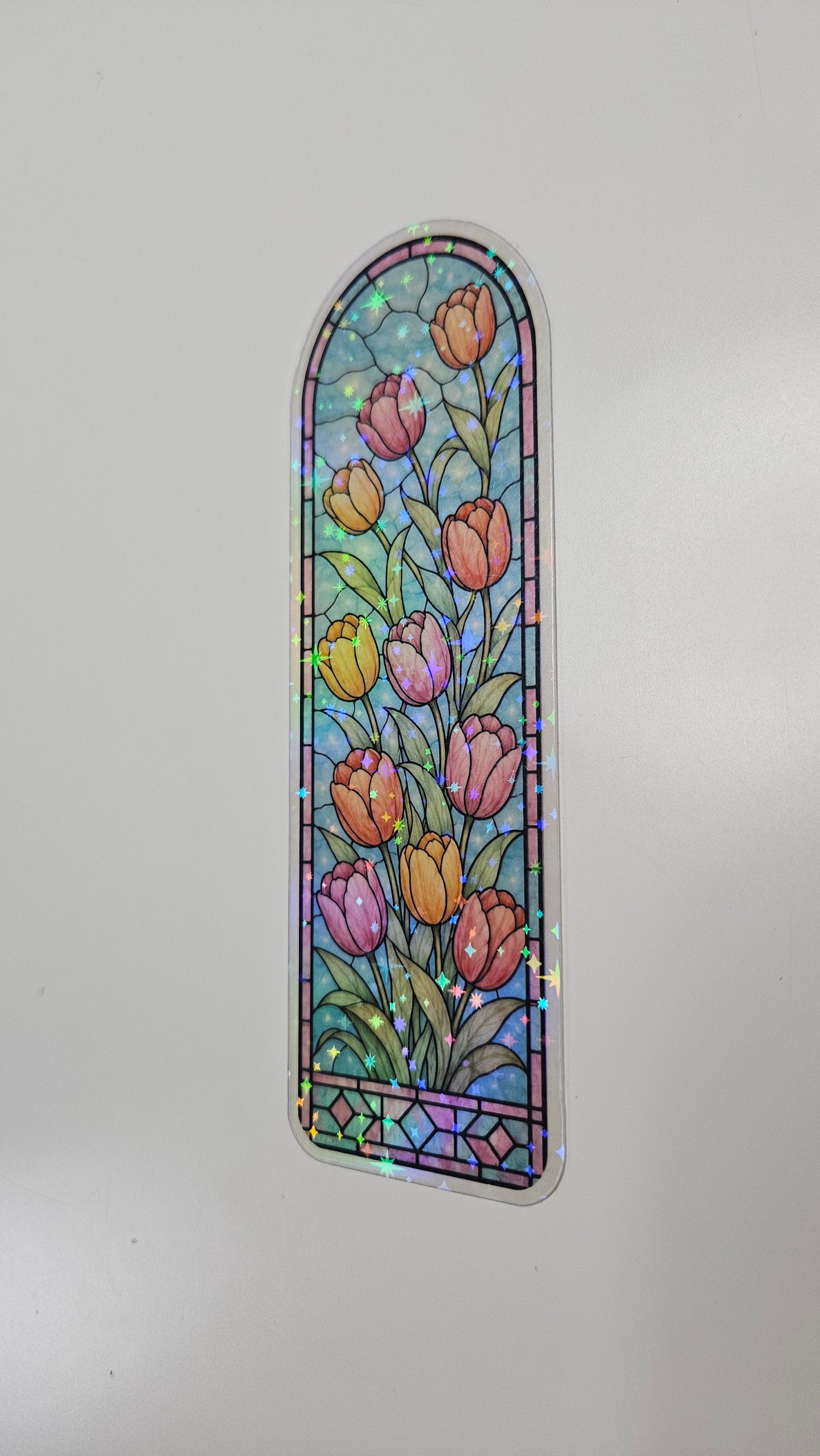 Pastel Petals Tulip Stained Glass Bookmark