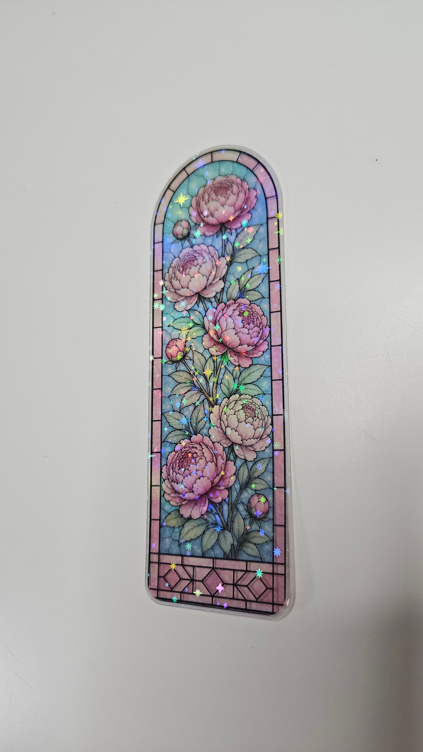 Blooming Peony Stained Glass Bookmark