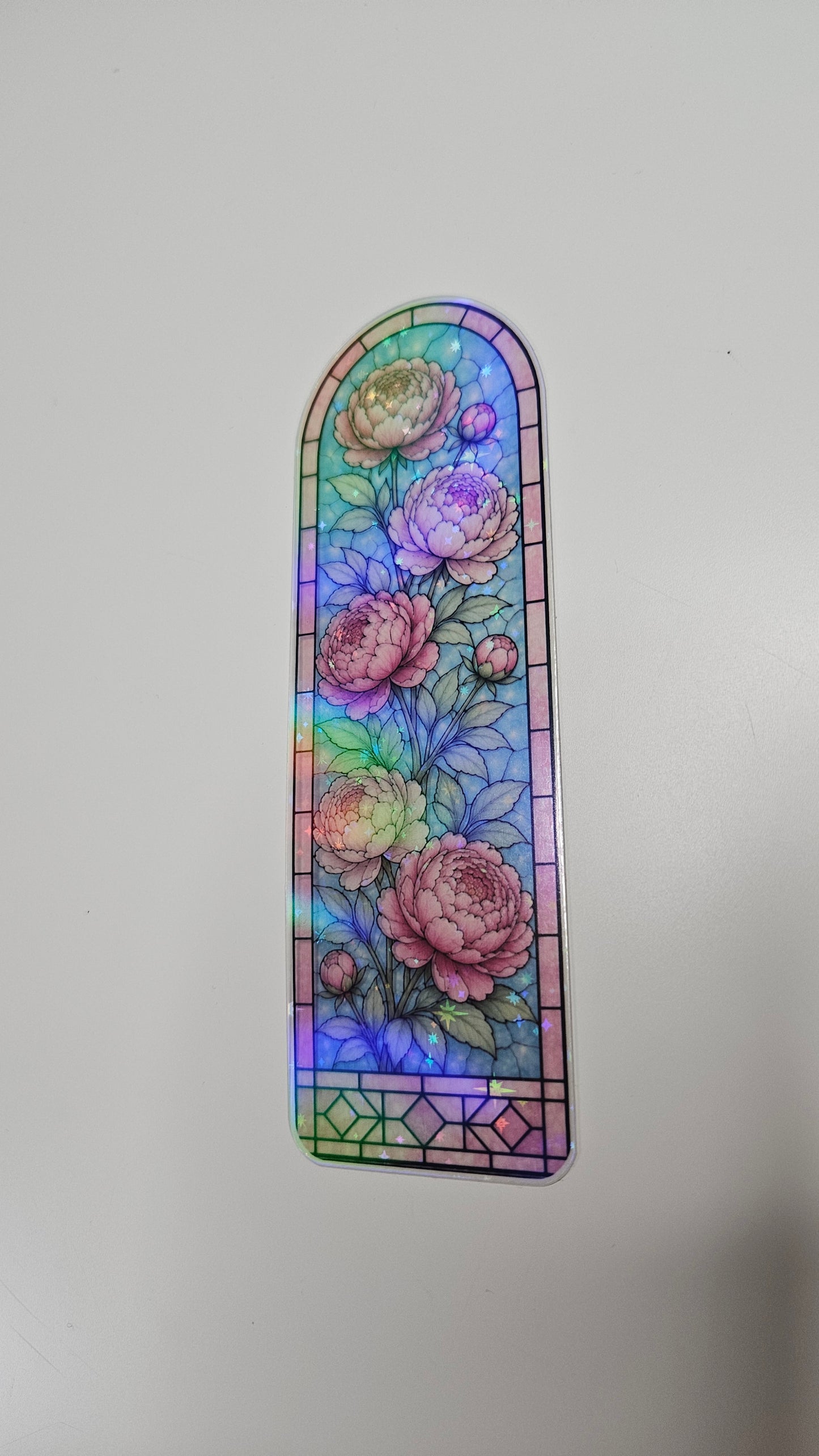 Blooming Peony Stained Glass Bookmark